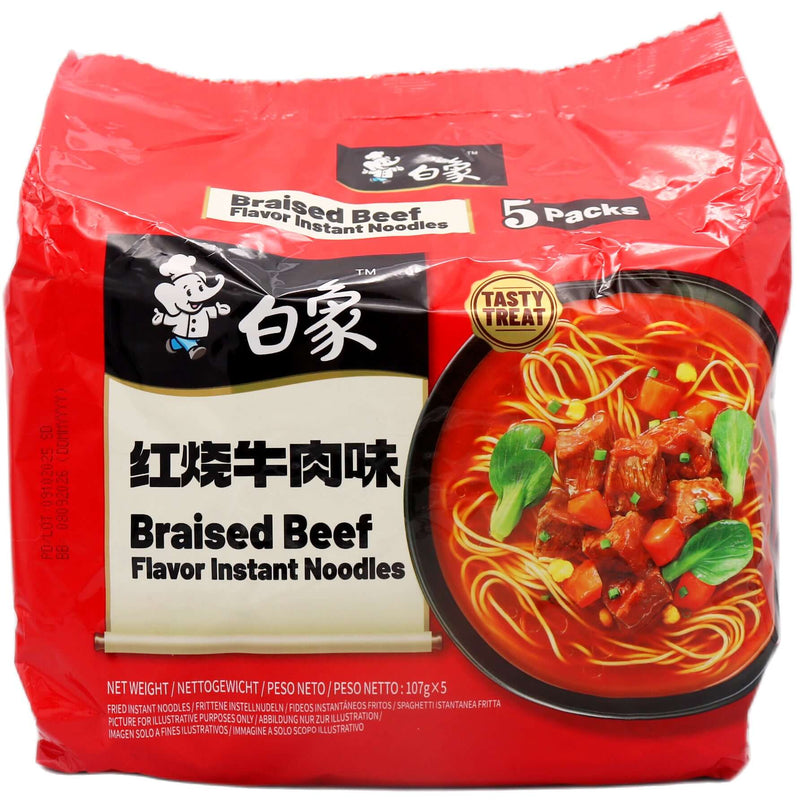 BX Instant Noodle Braised Beef Flavour (Multipack) 白象方便麵多包装紅燒牛肉味 (107g*5pcs) 535g - Tuk Tuk Mart