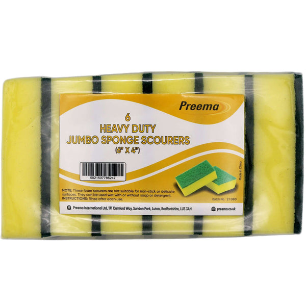Preema Heavy Duty Jumbo Sponge Scourers (6
