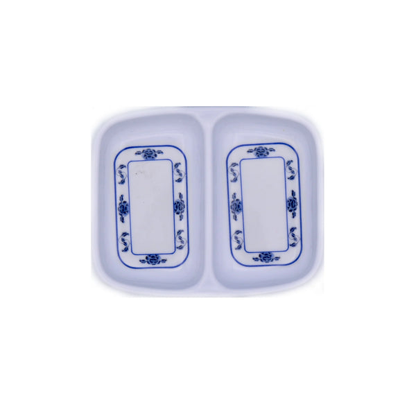 *Blue Melamine Chinese Flower Pattern Dipping Tray (Sauce Dish) (8.5cmx7cmx2cm) - Tuk Tuk Mart