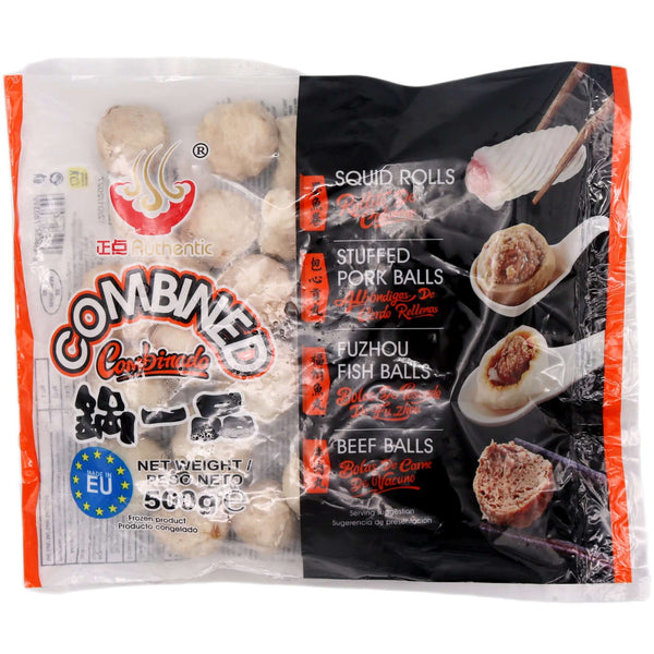 Authentic Combined Meat Balls Mix (Squid Rolls, Stuffed Pork Balls, Fuzhou Fish Balls, Beef Balls) 500g (Frozen) - Tuk Tuk Mart