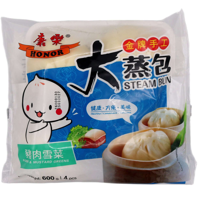 Honor Pork & Mustard Greens Bun 康樂手工大蒸包 豬肉雪菜 (4pcs) 600g (Frozen) - Tuk Tuk Mart