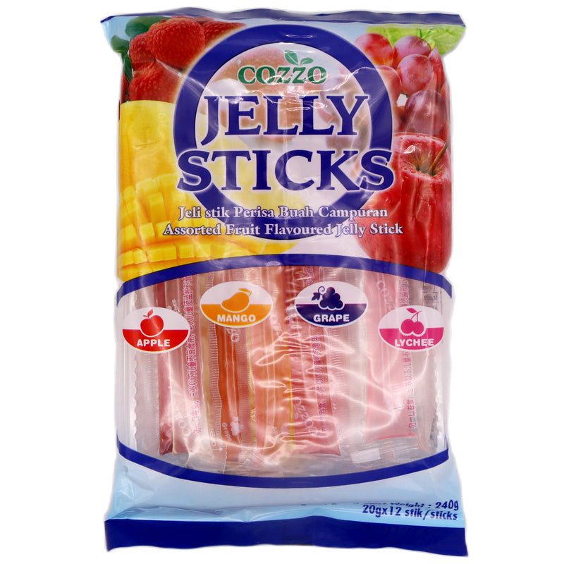 Cozzo Jelly Sticks Assorted Flavour (Apple, Mango, Grape, Lychee) 240g - Tuk Tuk Mart