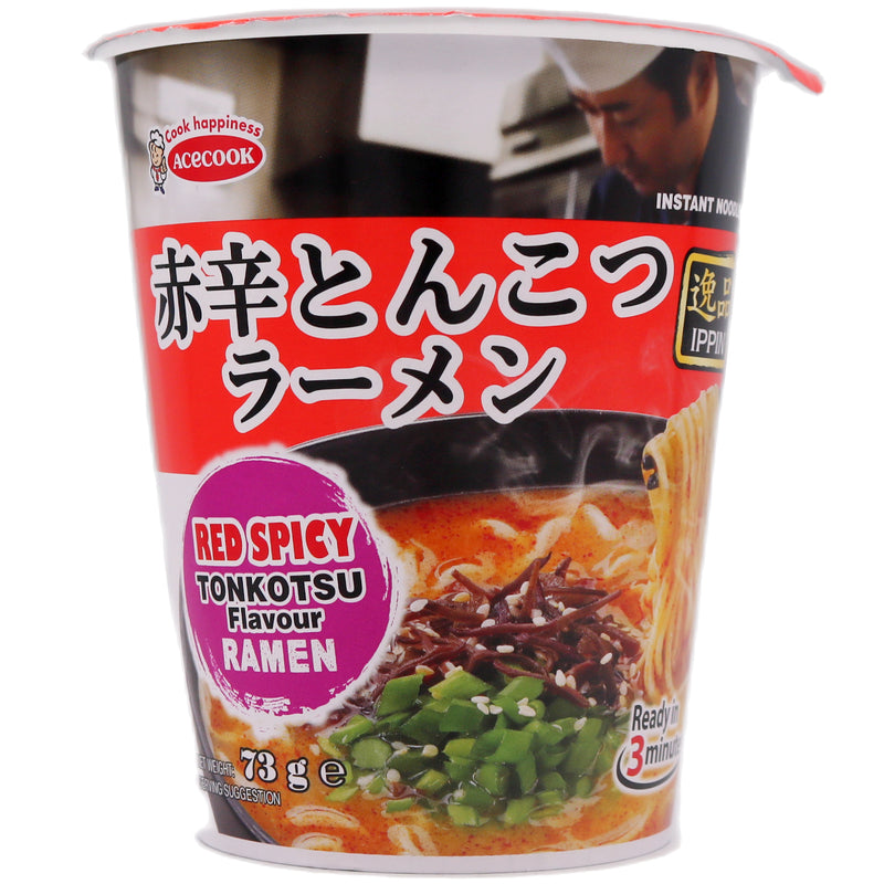 Acecook Ippin Instant Noodles Red Spicy Tonkotsu Flavoured Ramen (Cup) 73g - Tuk Tuk Mart