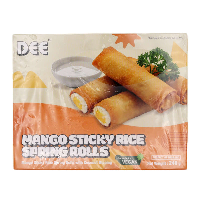 Dee Mango Sticky Rice Spring Rolls with Coconut Dipping 240g (Frozen) - Tuk Tuk Mart