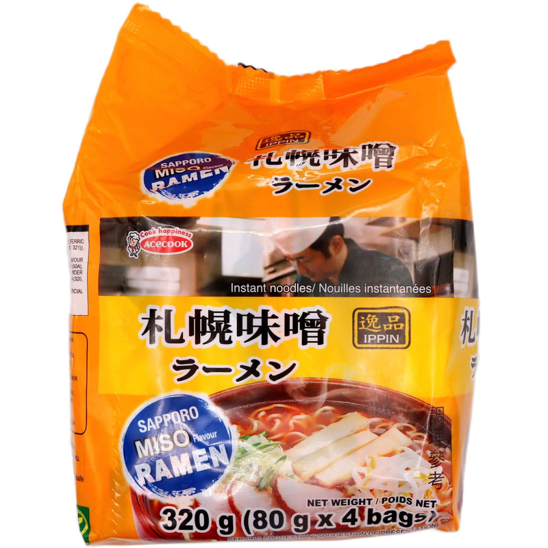 Acecook Ippin Instant Noodles Multipack - Sapporo Miso Flavour (80g*4pcs) 320g - Tuk Tuk Mart