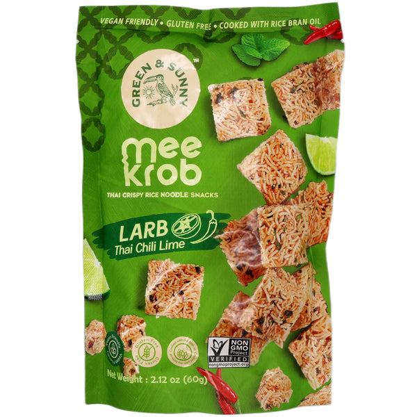 Green & Sunny Mee Krob Thai Crispy Rice Noodle Snacks Larb Chilli Lime Flavour 60g - Tuk Tuk Mart