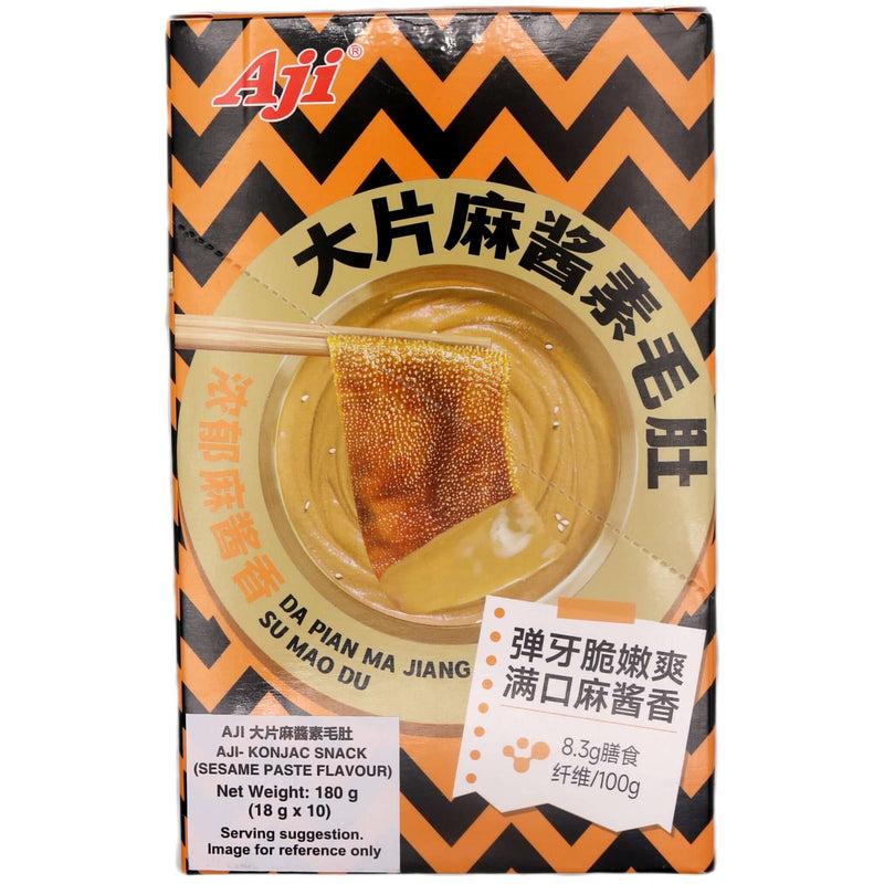 Aji Konjac Snack (Sesame Paste Flavour) 大片麻醬素毛肚 (18g*10pcs) 180g - Tuk Tuk Mart