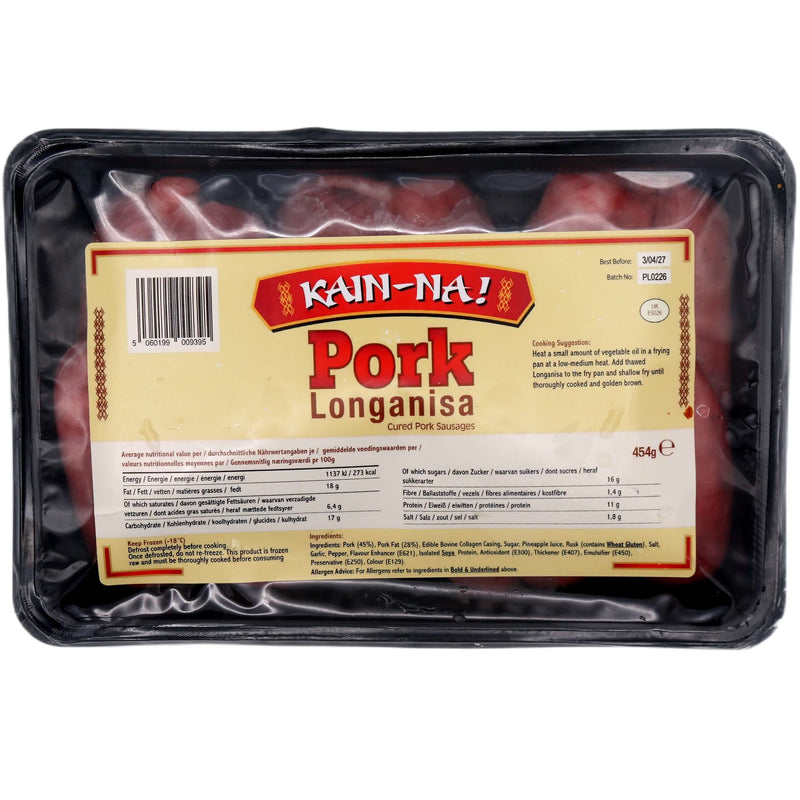 Kain-Na! Pork Longanisa (Cured Pork Sausages) 454g (Frozen) - Tuk Tuk Mart