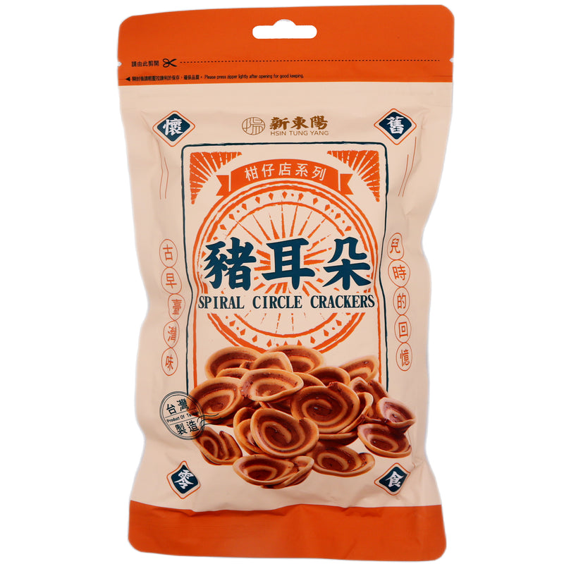 Hsin Tung Yang Spiral Circle Crackers (With Sugar(s) and Sweetener(s)) 新東陽 豬耳朵 120g - Tuk Tuk Mart