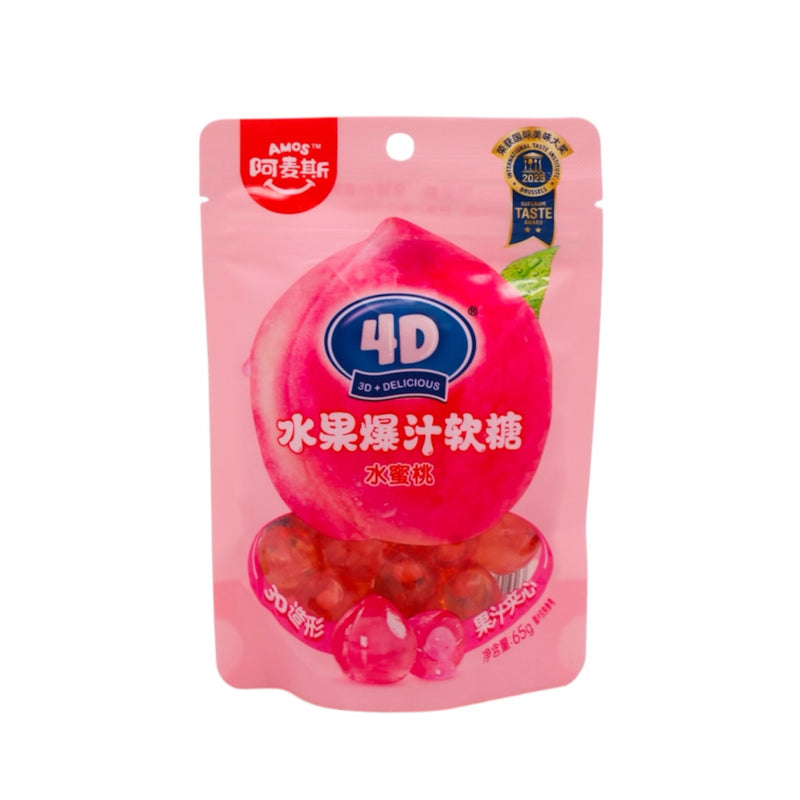 Amos 4D Peach Flavour Gum Candy 65g - Tuk Tuk Mart