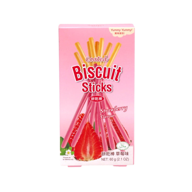 YUMMY YUMMY Coated Biscuit Stick Strawberry Flavour 60g - Tuk Tuk Mart