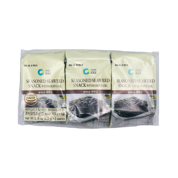 Chung Jung One Seasoned Seaweed Snack with Olive Oil (4.5g*3pkgs) 13.5g - Tuk Tuk Mart