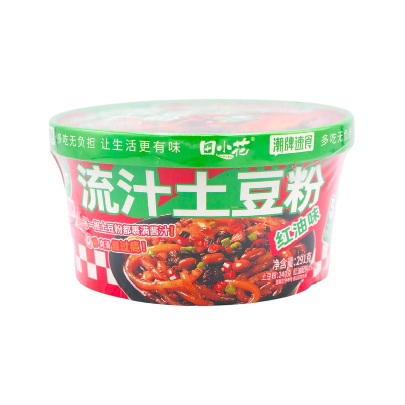 Tian Xiao Hua Thin Potato Noodles Red Oil Spicy Flavour (Bowl) 田小花流汁土豆粉紅油味 291g - Tuk Tuk Mart