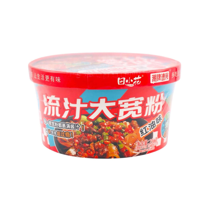 Tian Xiao Hua Wide Noodles Red Oil Spicy Flavour (Bowl) 田小花流汁大寬粉紅油味 291g - Tuk Tuk Mart