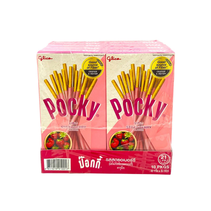 Box of Glico Pocky Strawberry Flavoured Coated Biscuit Sticks (10 Packs*43g) - Tuk Tuk Mart
