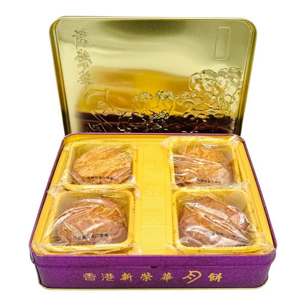 SunWinWah Mooncake with White Lotus Paste and Two Yolks (Less Sugar) 新榮華 低糖雙黃白蓮蓉月餅 (185g*4Pcs) 740g