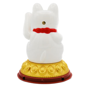 White Solar Lucky White Cat with Gold Ingot 白色太陽能招財貓 12cm - Tuk Tuk Mart