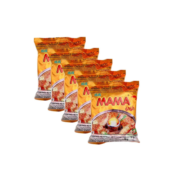 BUNDLE 5 pack MAMA Creamy Shrimp Tom Yum Flavoured Instant Noodles 55g - Tuk Tuk Mart