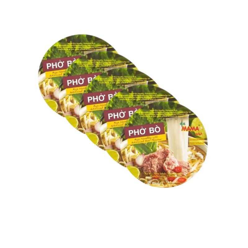 BUNDLE 5 pack MAMA Pho Bo Rice Noodles with Artificial Beef Flavour 65g - Tuk Tuk Mart