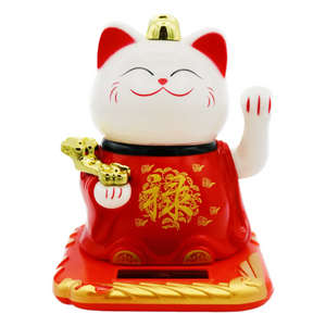 Solar Lucky Cat with Gold Ruyi and Prosperity/祿 Design 太陽能招財貓 12cm - Tuk Tuk Mart