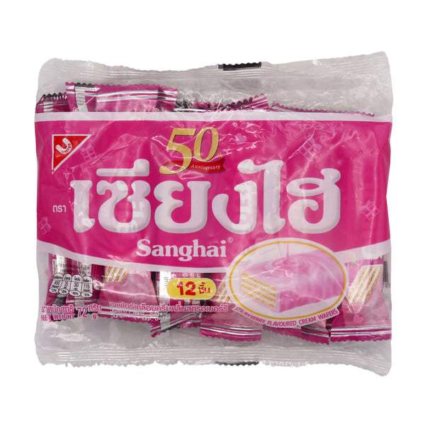 Sanghai Strawberry Flavoured Cream Wafers (6g*12pcs) 72g - Tuk Tuk Mart