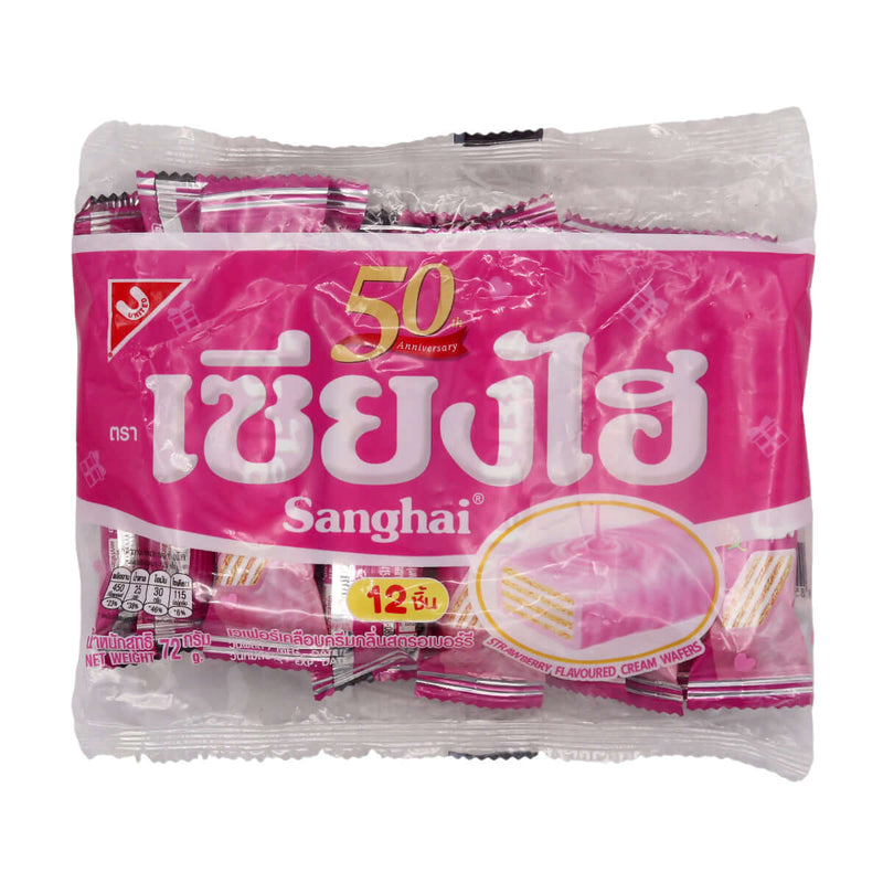 Sanghai Strawberry Flavoured Cream Wafers (6g*12pcs) 72g - Tuk Tuk Mart