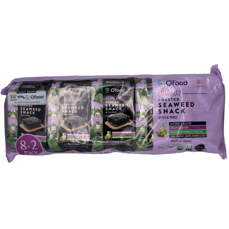 Daesang O'Food Olive Oil Roasted Seaweed Snack (8+2 Packs) (4g*10packs) 40g - Tuk Tuk Mart