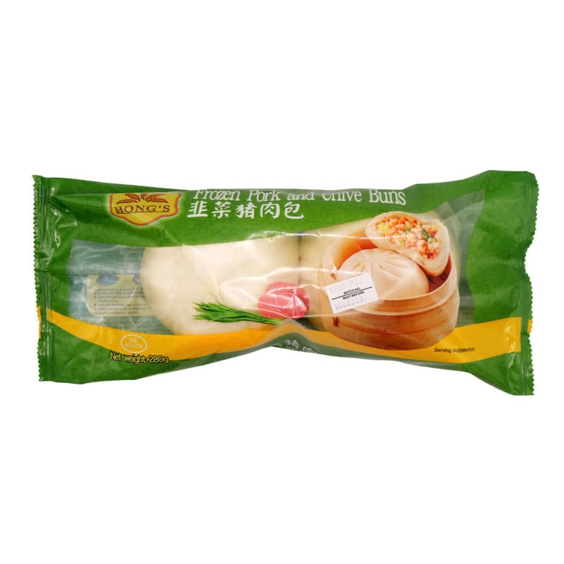 Hong's Frozen Pork Bun with Chives 鴻字 韭菜豬肉包 280g (Frozen) - Tuk Tuk Mart