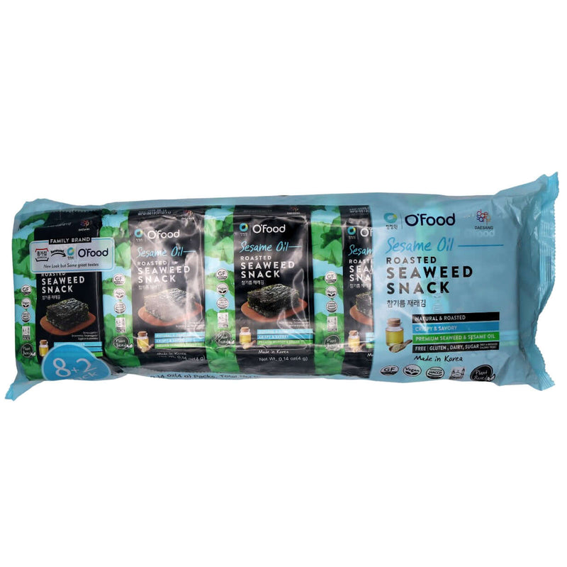 Daesang O'Food Sesame Oil Roasted Seaweed Snack (8+2 Packs) (4g*10packs) 40g