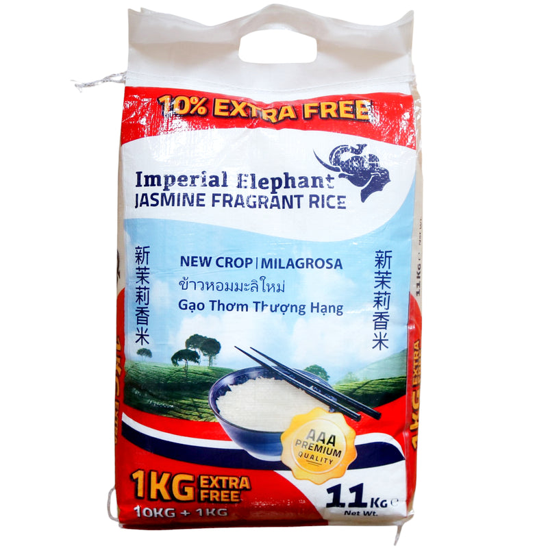Imperial Elephant Jasmine Fragrant Rice (10% Extra Free) 11kg - Tuk Tuk Mart 