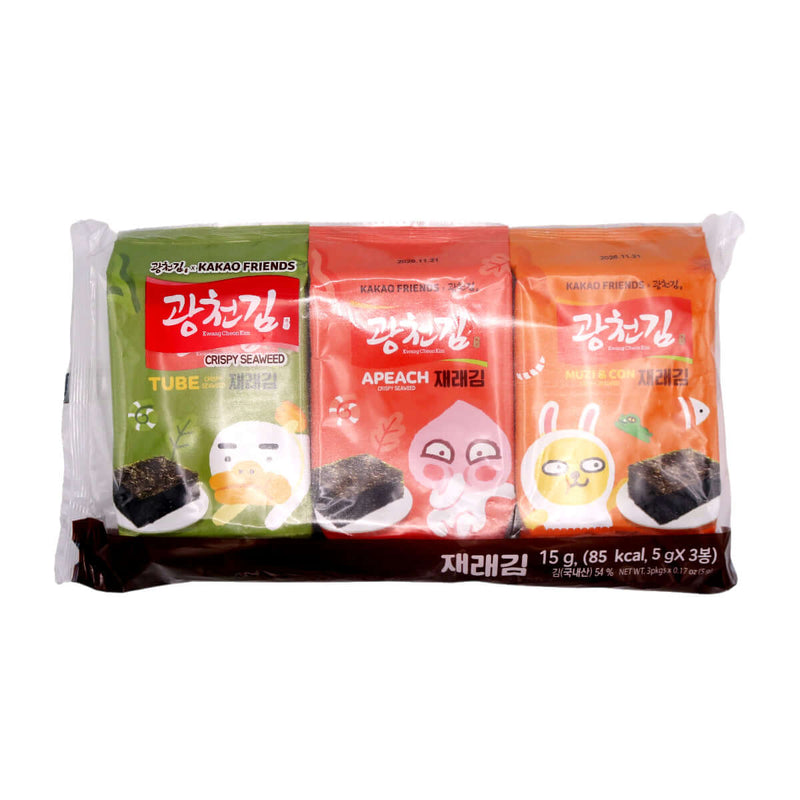 Kwang Cheon Kim Kakao Friends Crispy Seaweed (Jerae) (5g*3 packs) 15g - Tuk Tuk Mart
