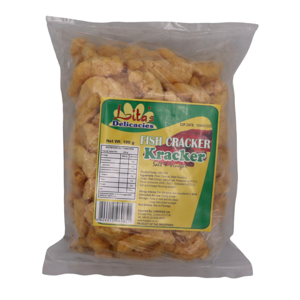 Lita's Delicacies Fish Kracker Salt & Vinegar Flavour 100g - Tuk Tuk Mart