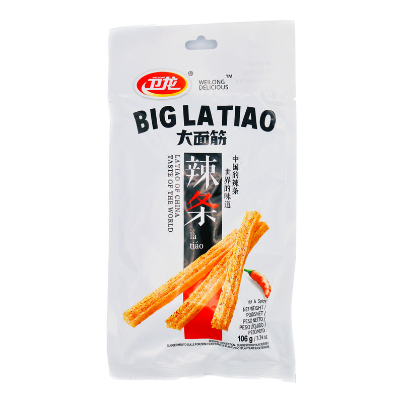 Wei Long Big La Tiao (Gluten Strips) Hot Spicy Flavoured with Sugar & Sweeteners 衛龍香辣味大麵筋 106g | Tuk Tuk Mart