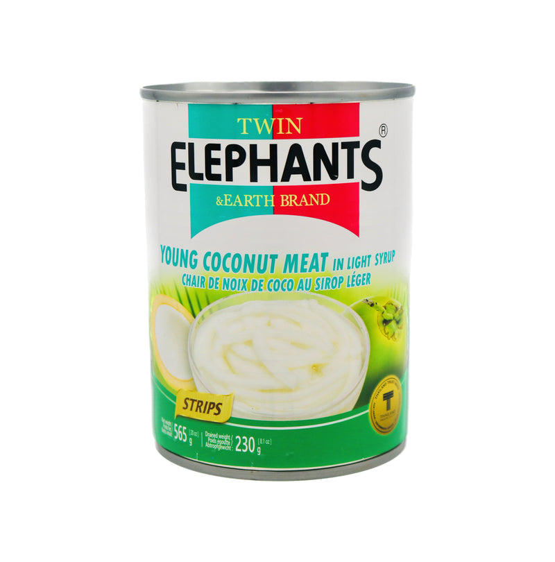 Twin Elephants & Earth Brand Young Coconut Meat in Light Syrup (Slices) 糖水椰子肉絲 230g | Tuk Tuk Mart