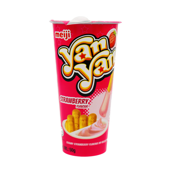 Meiji YanYan Creamy Strawberry Flavoured Dip Biscuit 50g (B.B.D 31.03.23) | Tuk Tuk Mart