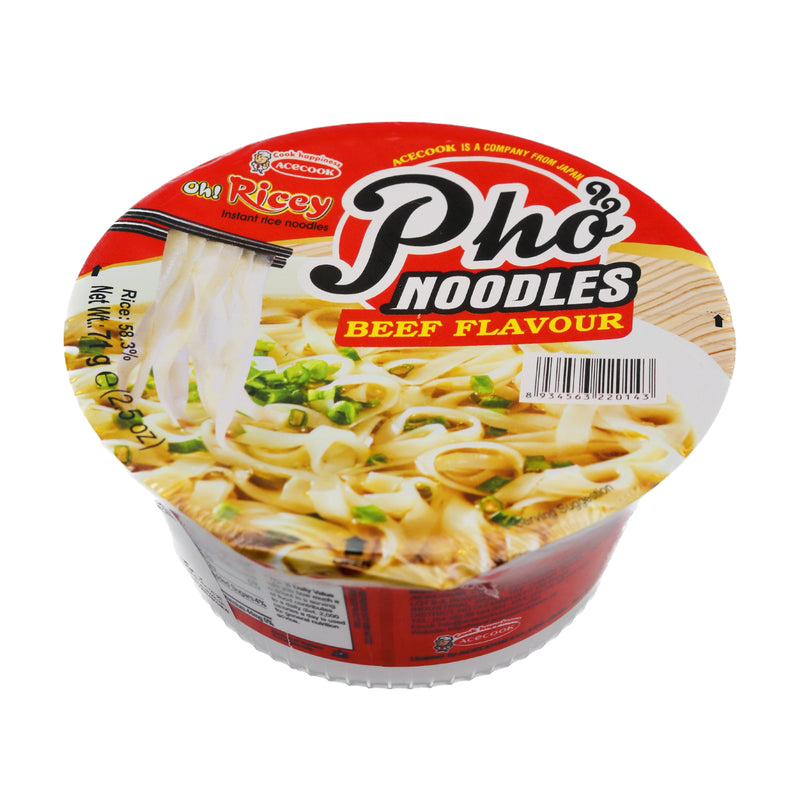 Acecook Oh! Ricey Pho Noodles Beef Flavour Bowl 越南牛肉味米粉 71g | Tuk Tuk Mart