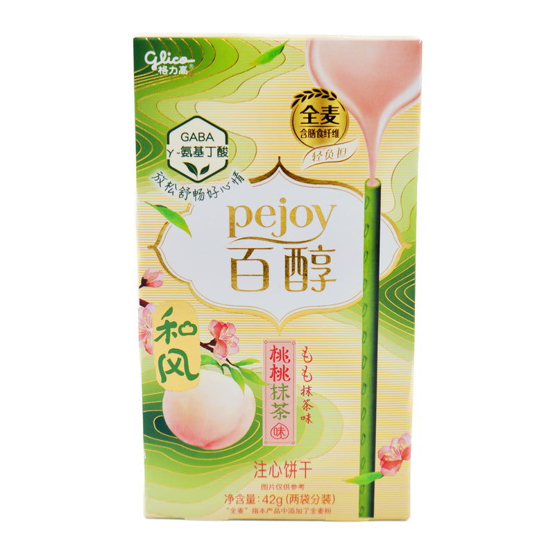 Glico Pejoy Biscuits Peach Matcha Flavour 格力高百醇和風系列桃桃抹茶味注心餅乾 42g | Tuk Tuk Mart
