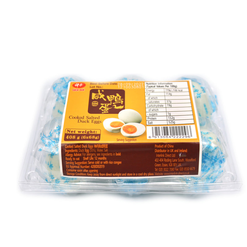 Shen Dan Cooked Salted Duck Eggs 熟咸鸭蛋 (68gx6pcs) 408g | Tuk Tuk Mart