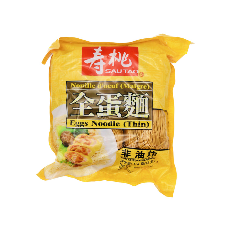 Sautao Non-Fried and Non-Frites Egg Noodles (Thin) 壽桃全蛋麵 454g | Tuk Tuk Mart
