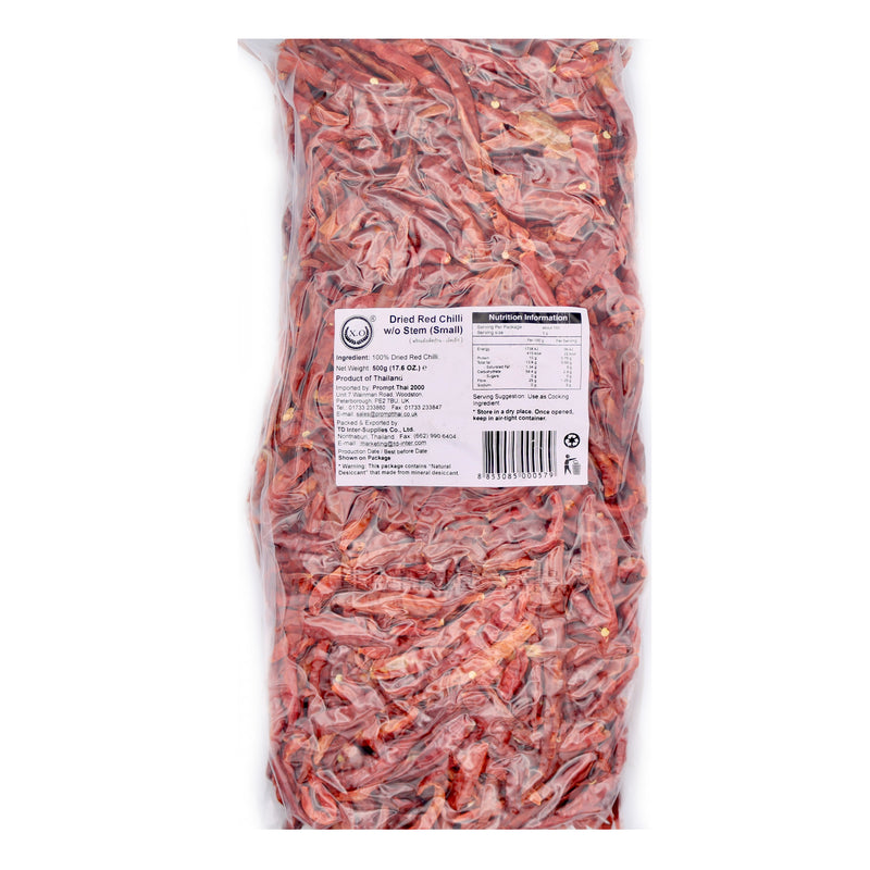 X.O Dried Red Chilli w/o Stem (Small) 500g | Tuk Tuk Mart