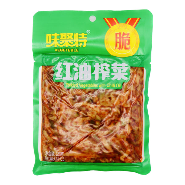 WJT Pickled Vegetables With Chilli Oil 味聚特紅油榨菜 138g | Tuk Tuk Mart