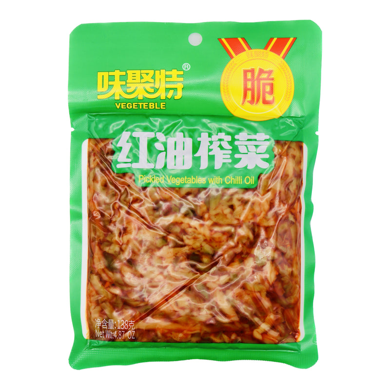 WJT Pickled Vegetables With Chilli Oil 味聚特紅油榨菜 138g | Tuk Tuk Mart