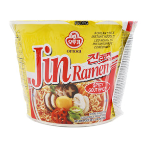 Ottogi Korean Style Jin Ramen Spicy Flavour (Bowl) 韓國不倒翁辣味金拉麵碗裝 110g | Tuk Tuk Mart