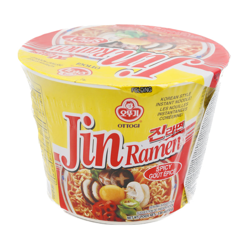 Ottogi Korean Style Jin Ramen Spicy Flavour (Bowl) 韓國不倒翁辣味金拉麵碗裝 110g | Tuk Tuk Mart