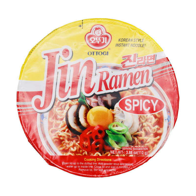 Ottogi Korean Style Jin Ramen Spicy Flavour (Bowl) 韓國不倒翁辣味金拉麵碗裝 110g | Tuk Tuk Mart