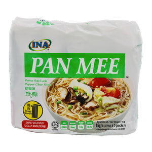 INA Pan Mee Pepper Clear Soup Flavour Instant Broad Noodles 胡椒汤味板麵 (85g*5 Pcs) 425g | Tuk Tuk Mart