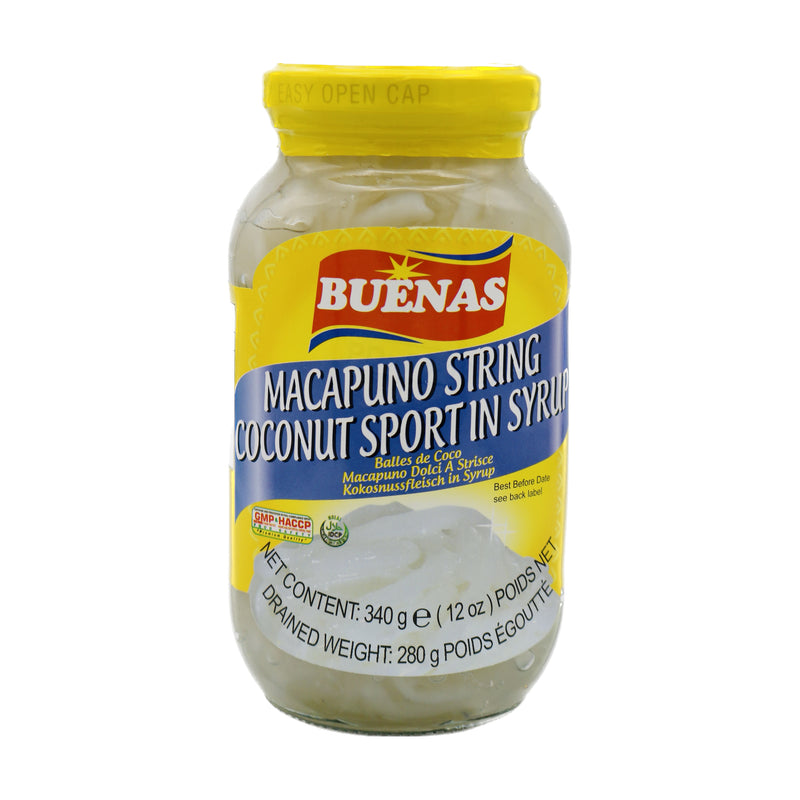 Buenas Macapuno String Coconut Sport in Syrup 菲律宾椰果条 340g | Tuk Tuk Mart