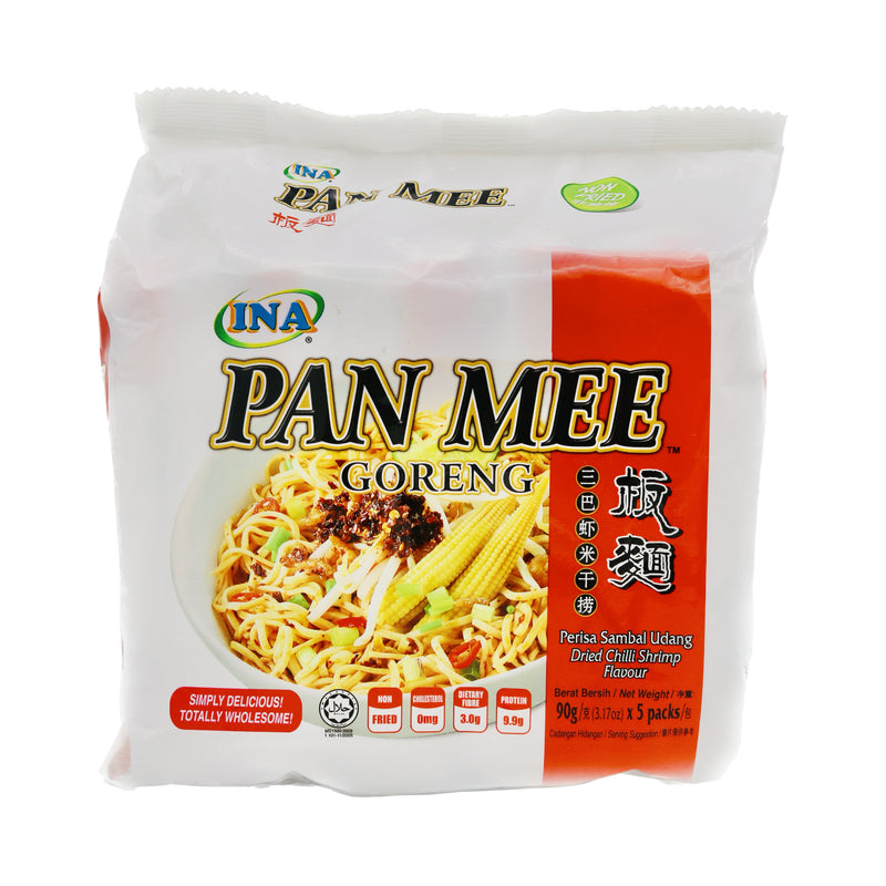 INA Pan Mee Goreng Perisa Sambal Udang Dried Chilli Shrimp Flavour Instant Noodles 三巴蝦米乾撈板麵 (90g*5 Pcs) 450g | Tuk Tuk Mart