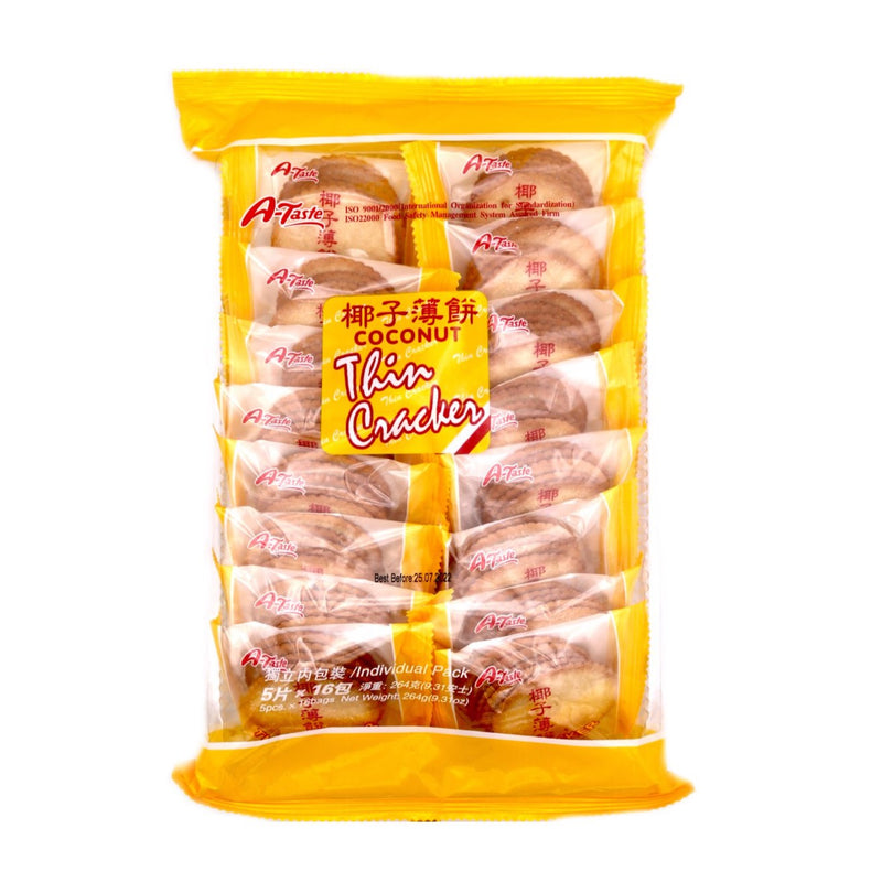 A-Taste Coconut Thin Cracker 思朗椰子薄餅 (5pcsx16bags) 264g - Tuk Tuk Mart