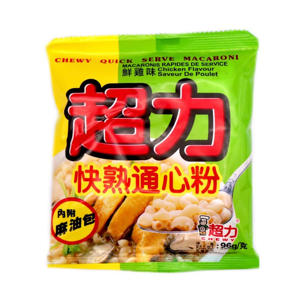 Chewy Brand Quick Serve Macaroni Chicken Flavour 超力快熟通心粉(鮮雞味) 96g - Tuk Tuk Mart